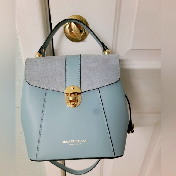 Viola Castellani Euc Dusty Blue Leather And Suede Over The Shoulder Bag Converts - Picture 1 of 11